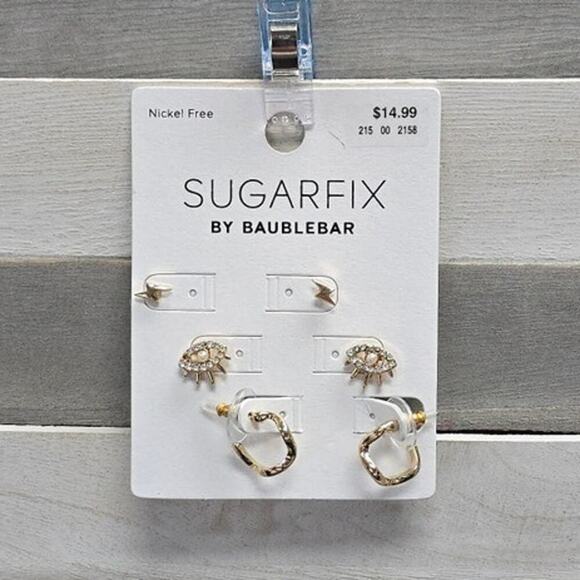 Gold Micro Stud Earring Set 3pc - Gold | SUGARFIX by BaubleBar - Picture 1 of 6